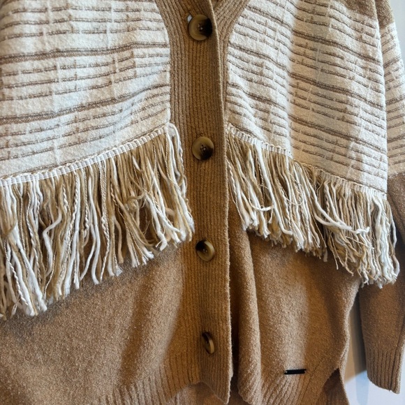 Peace Love World Black Label Fringe Cozy Knit Tan Cardigan Medium Bohemian - Picture 10 of 14